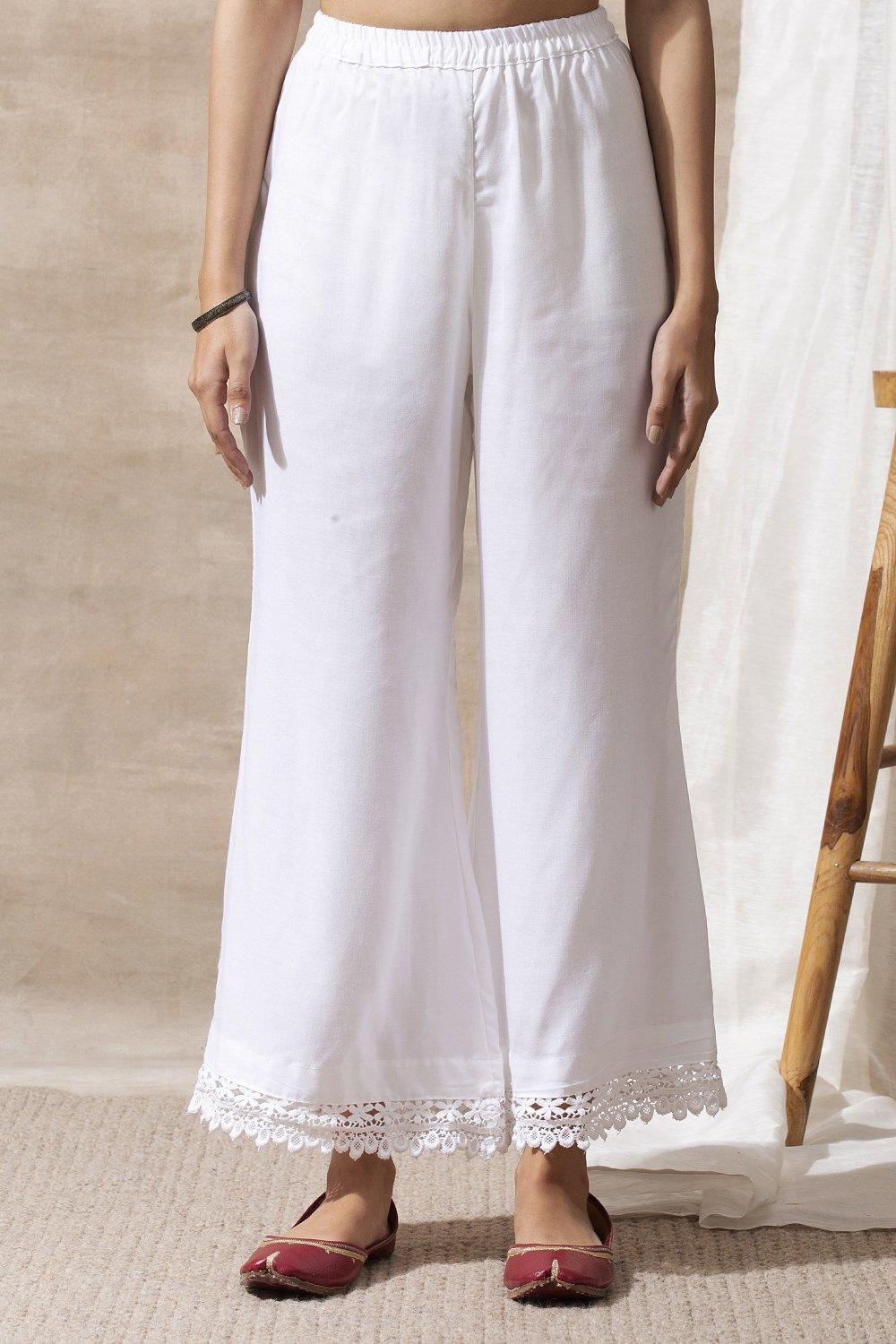 White Broad Lace Cotton Palazzos