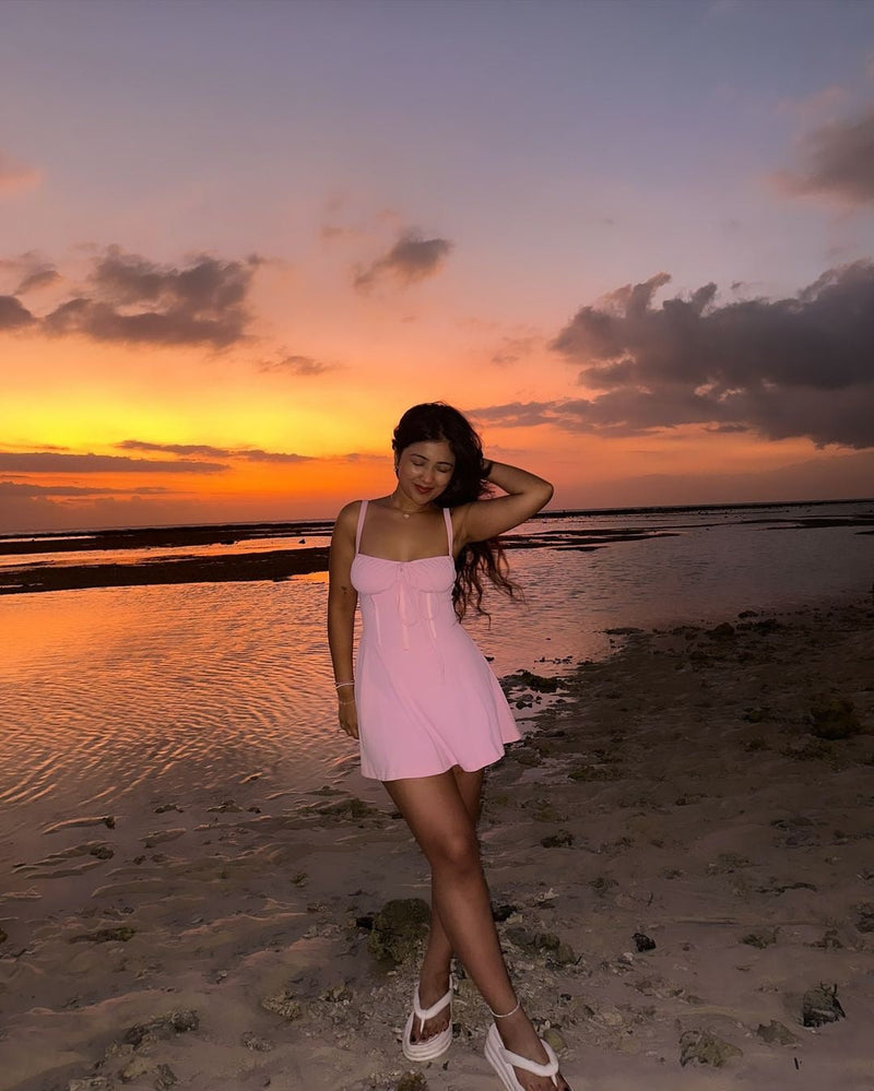 Beccy Summer Lace Up Holiday Dress - Pink