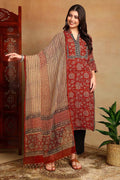 Maroon & Beige Kota Doria Dupatta