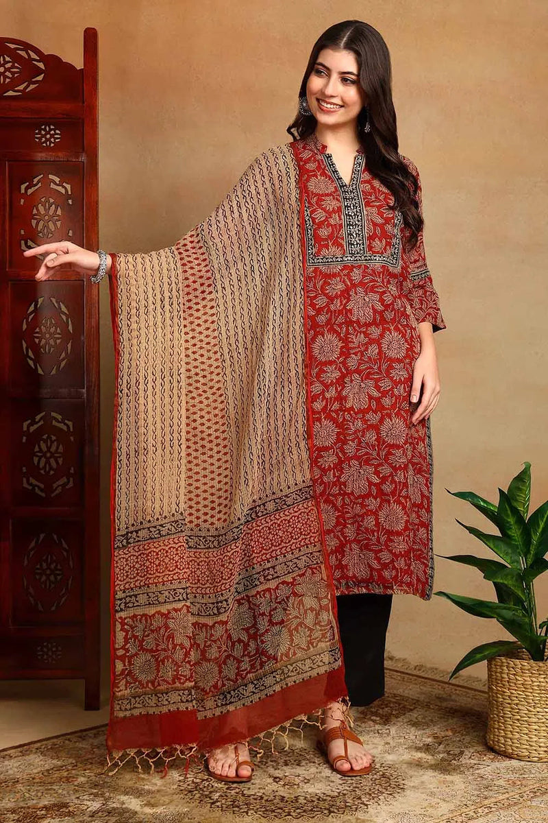 Maroon & Beige Kota Doria Dupatta