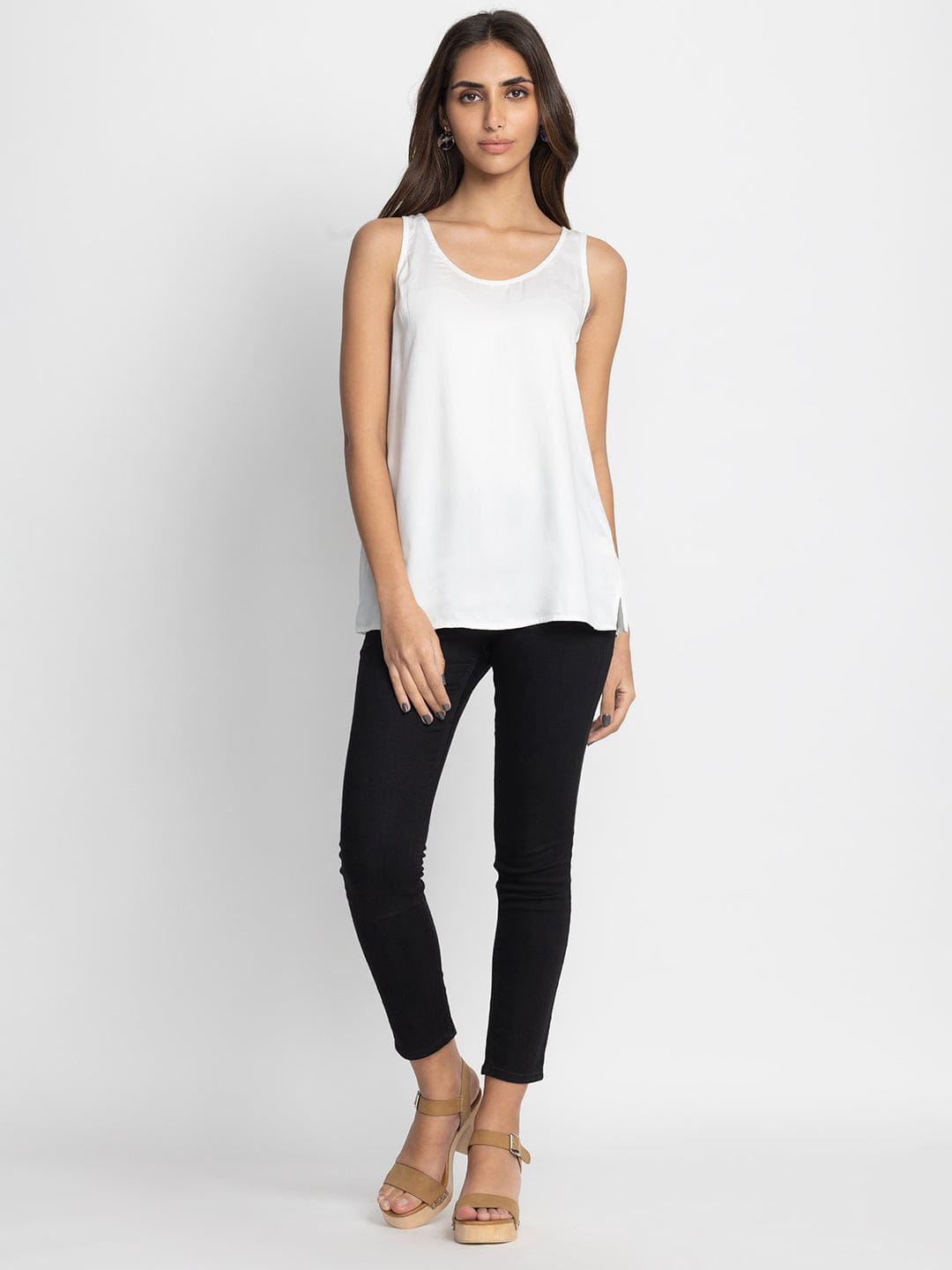 White Keyhole Tank Top