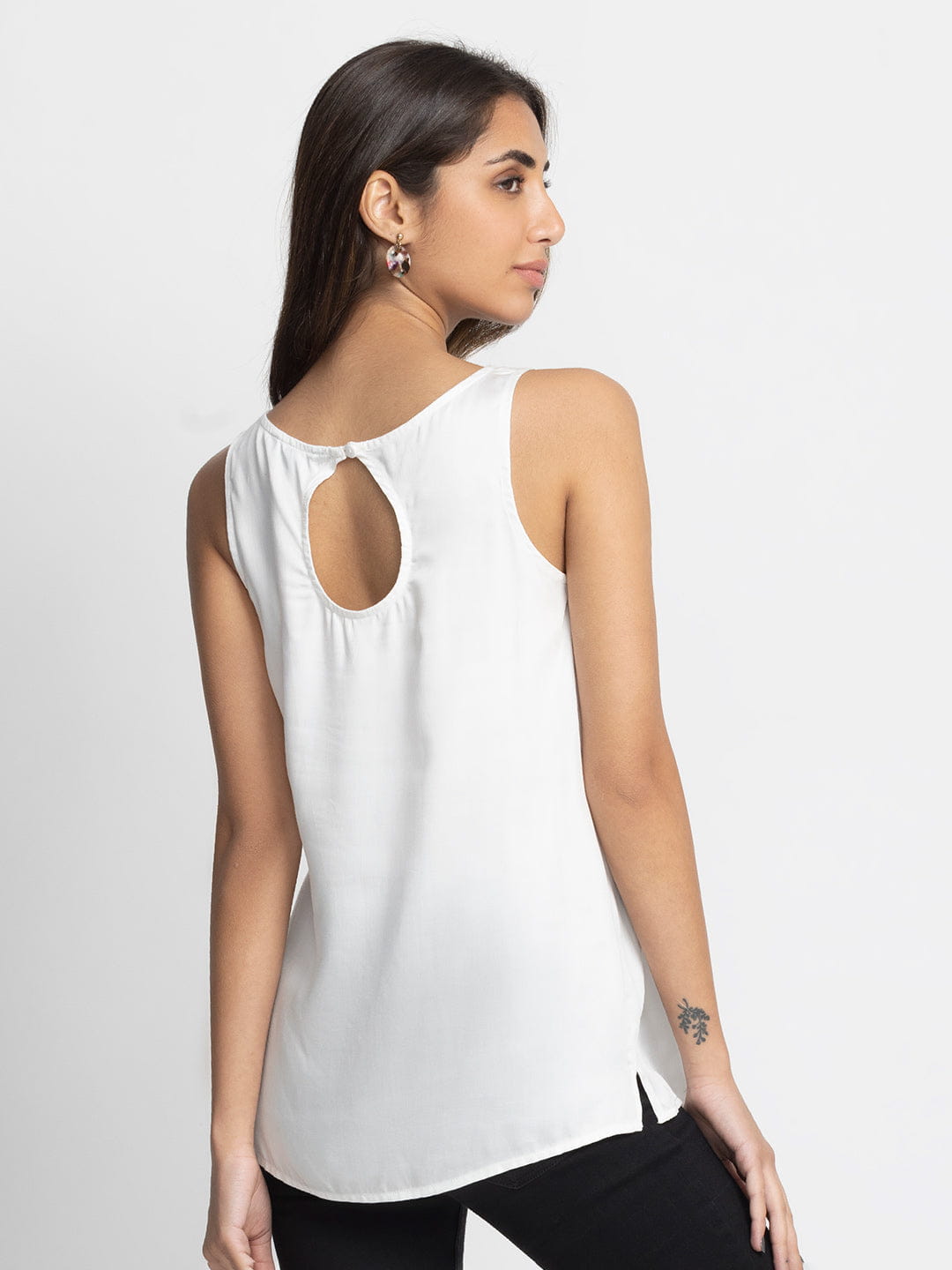 White Keyhole Tank Top
