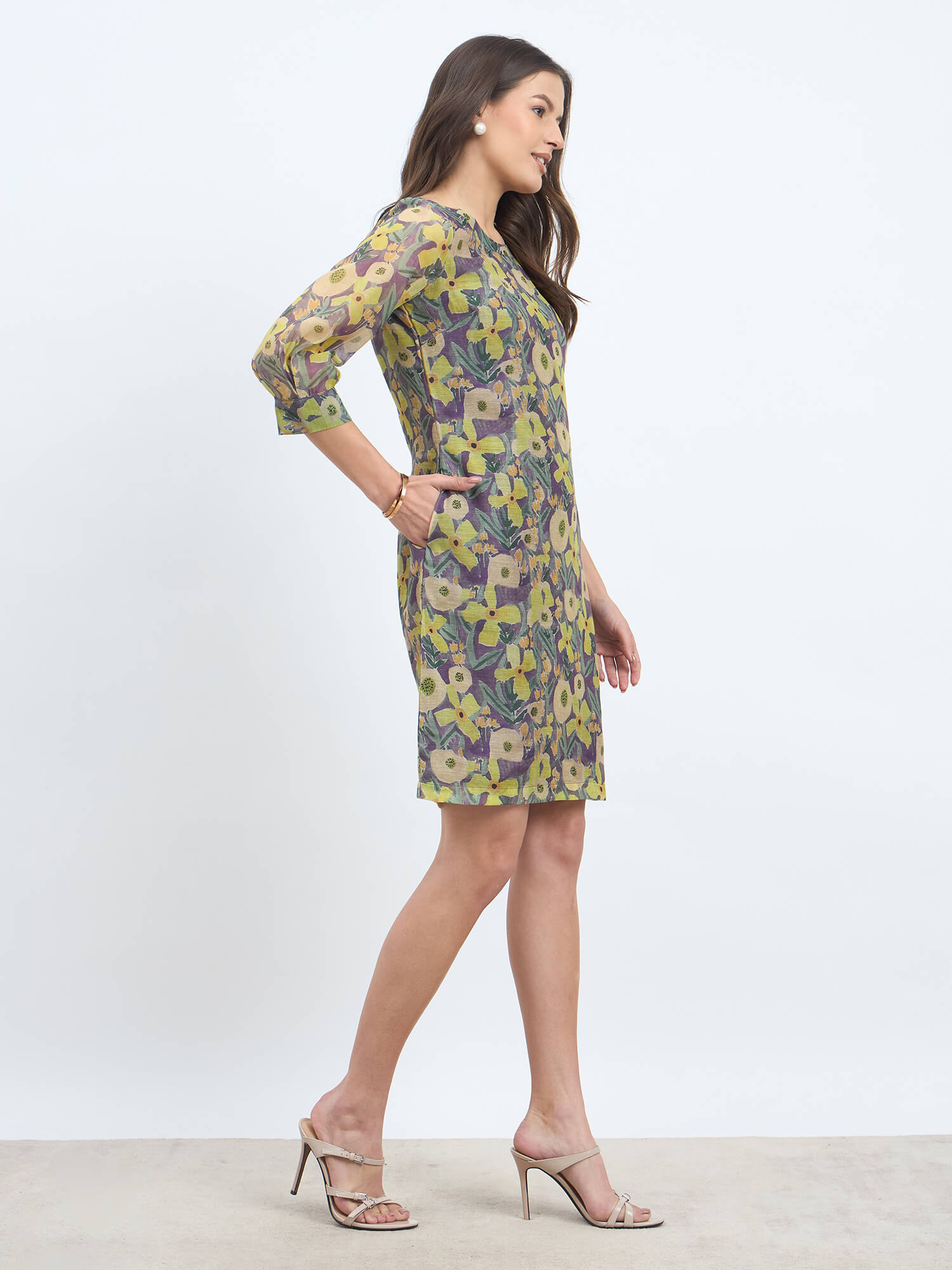 Valerie Floral Shift Dress - Yellow & Purple
