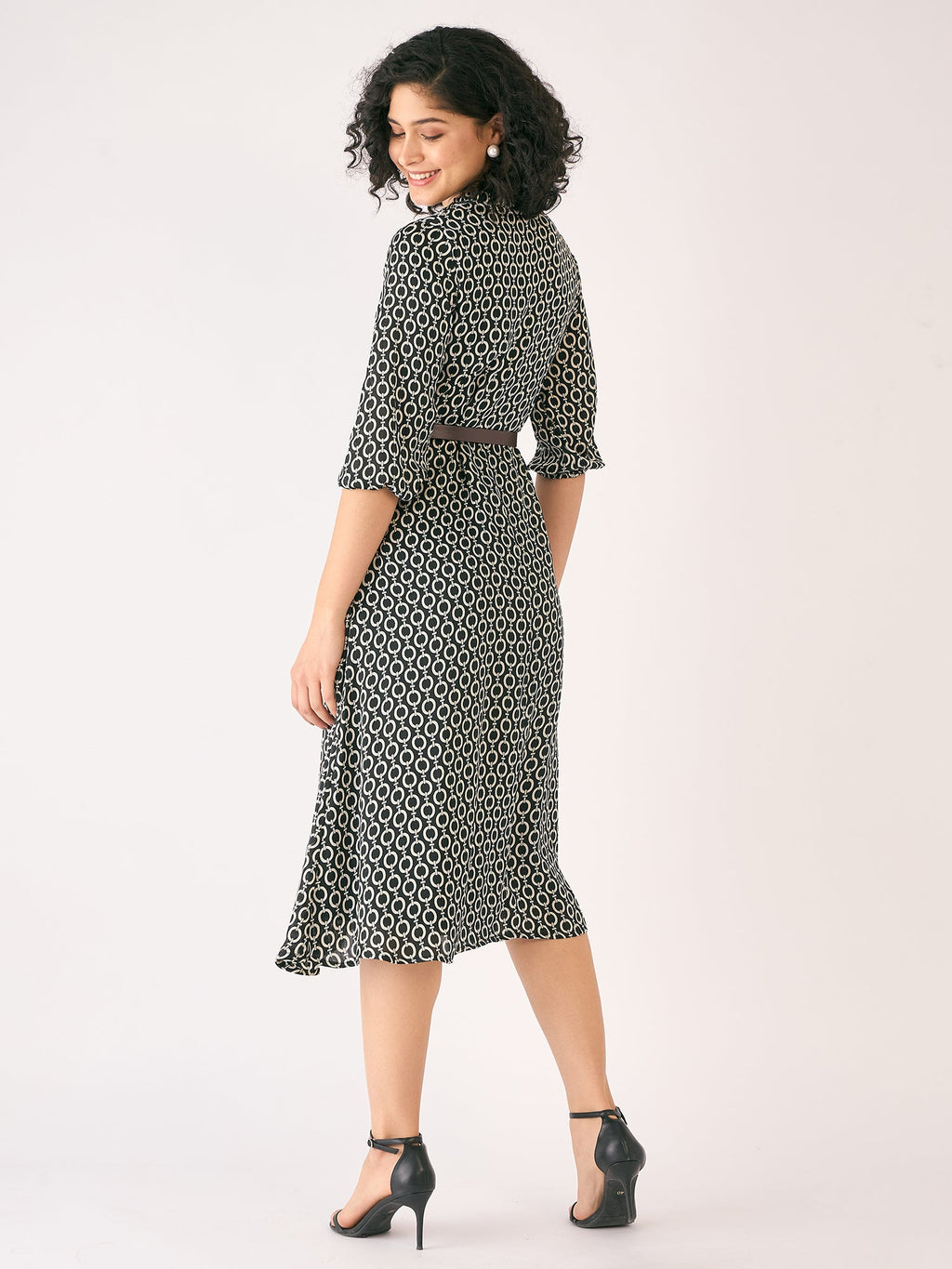 Nexus Geometric Midi Dress - Black & Ivory