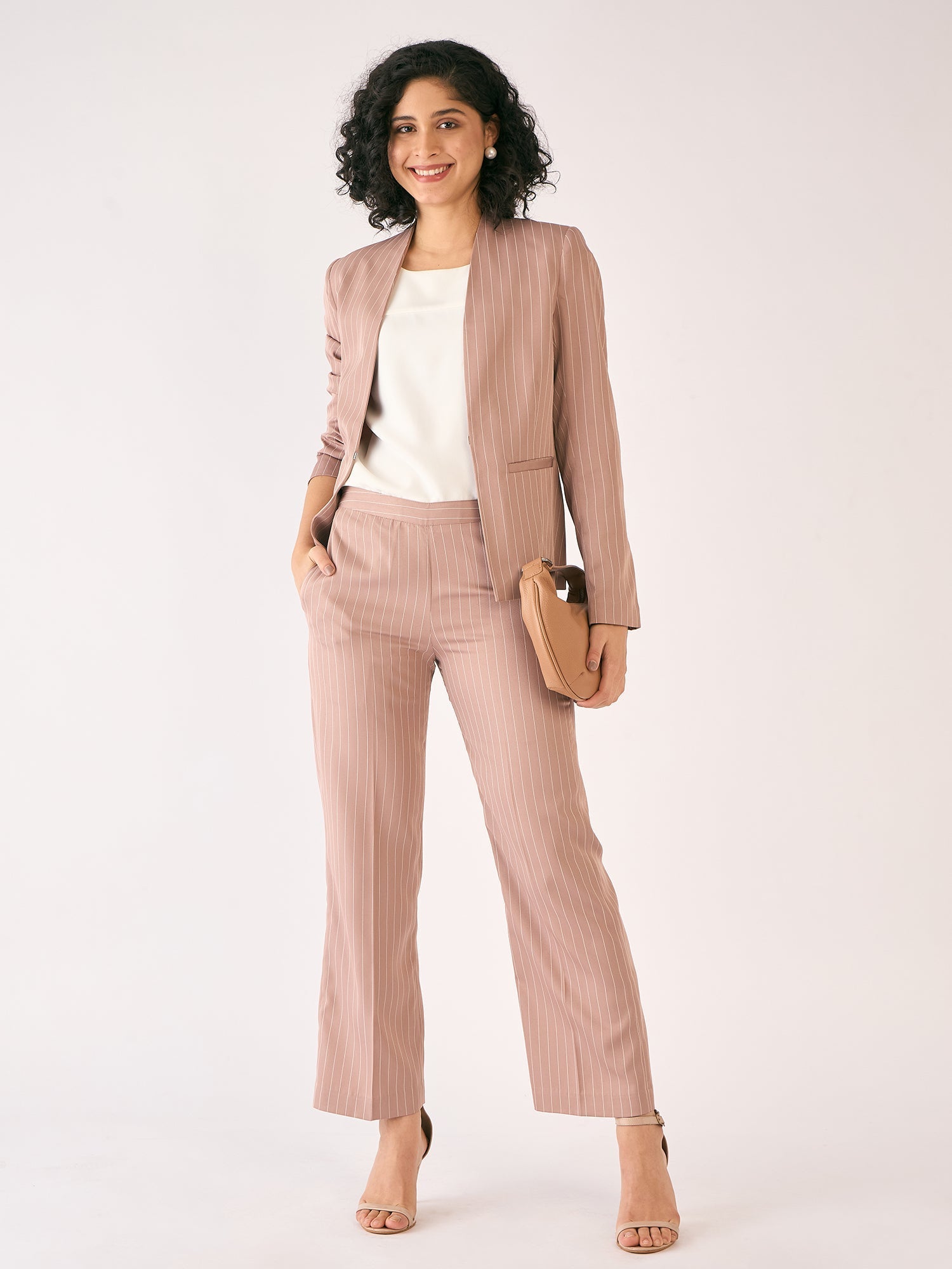 Liberal Striped Formal Side Zip Pant-Cedar/White