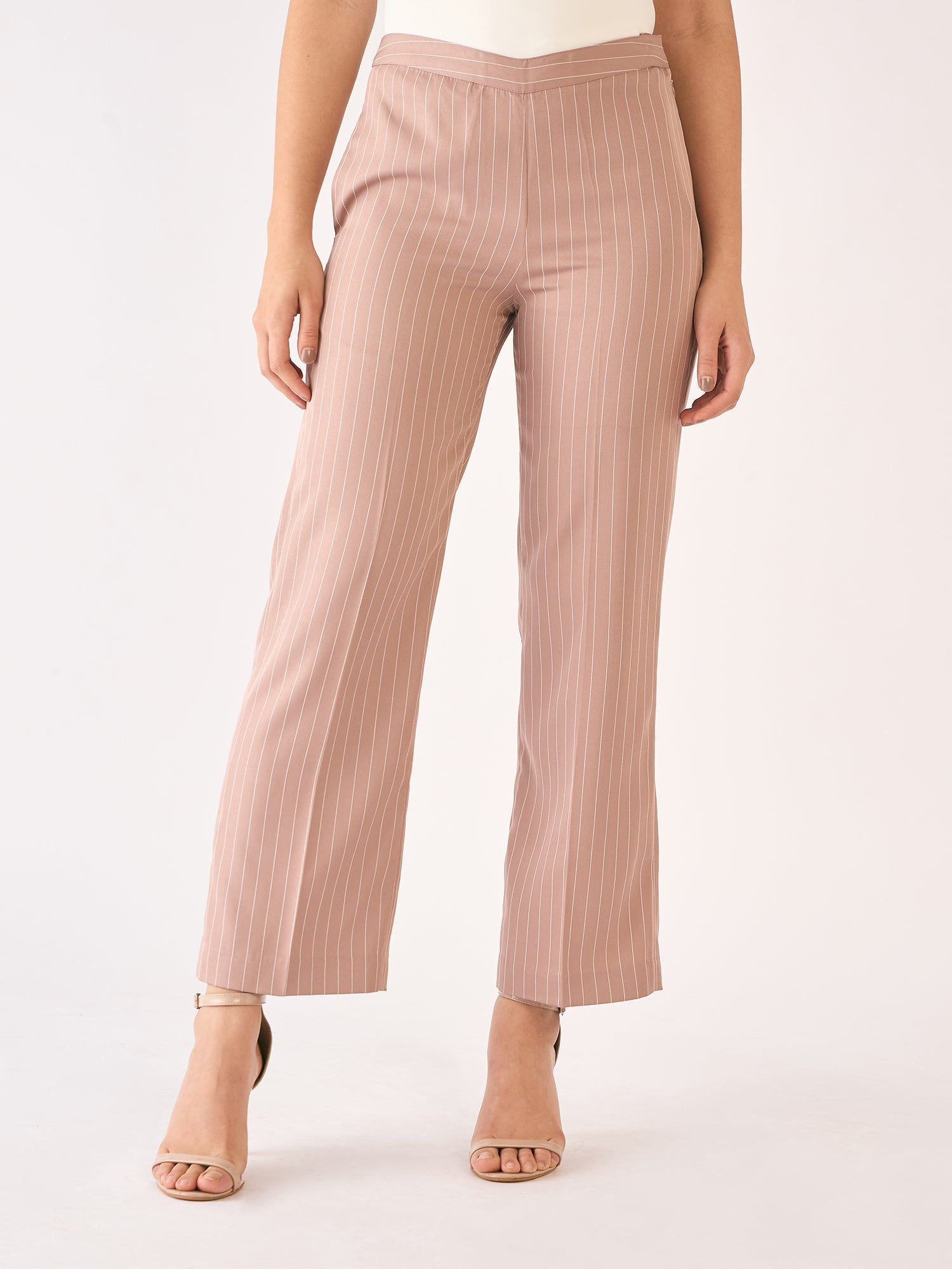 Liberal Striped Formal Side Zip Pant-Cedar/White