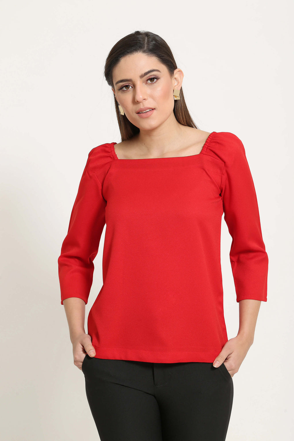 Cherry Elasticated Shoulder Top - Red