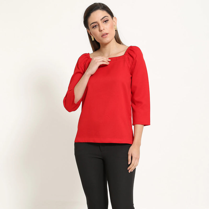 Cherry Elasticated Shoulder Top - Red