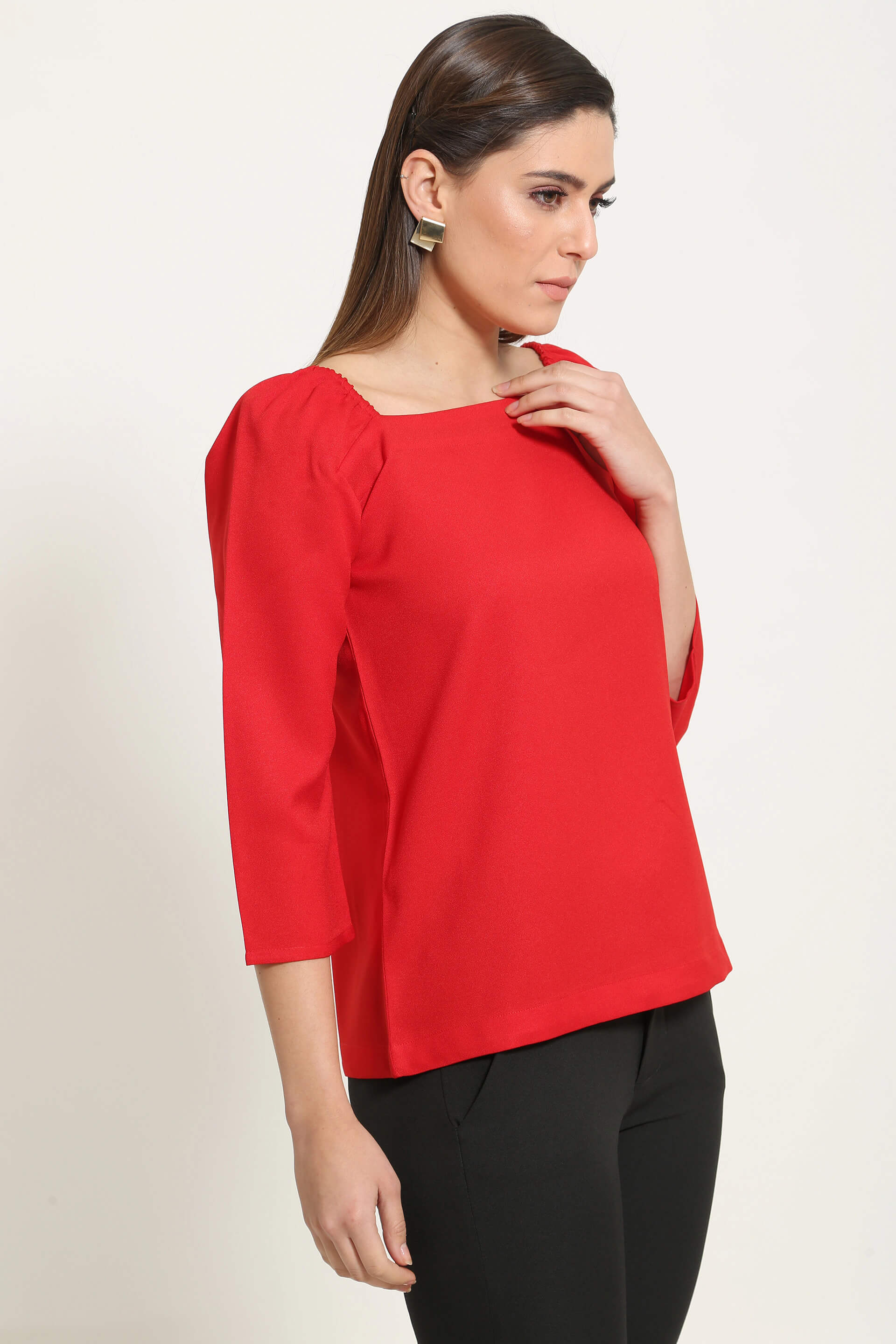 Cherry Elasticated Shoulder Top - Red