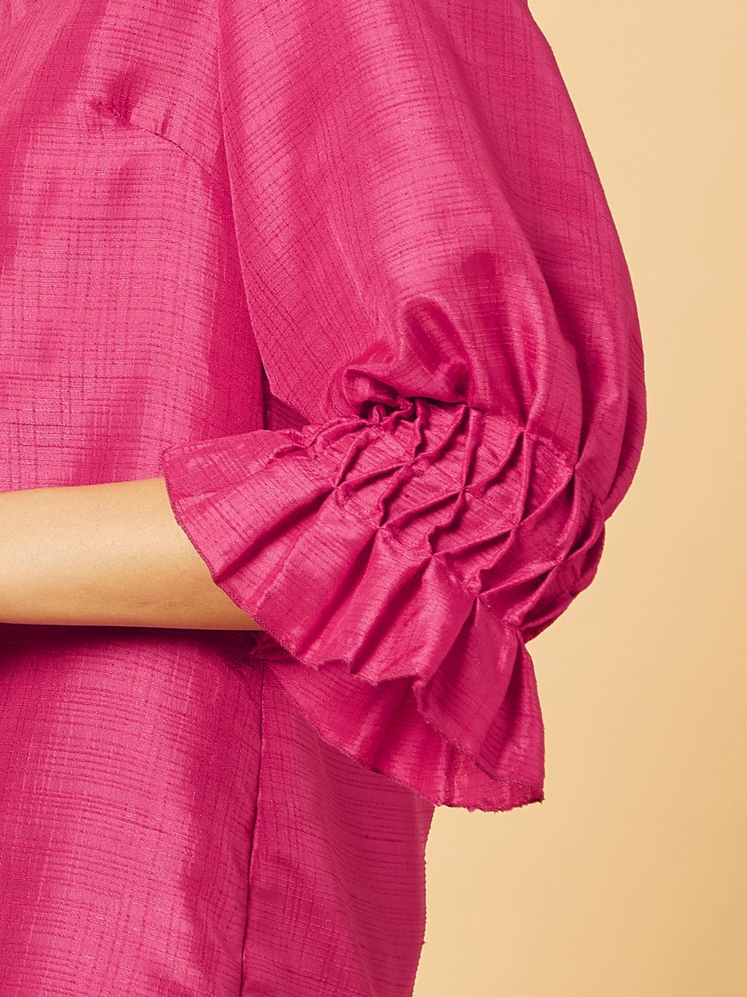 Goji Smocked Sleeves Top-Bright Pink