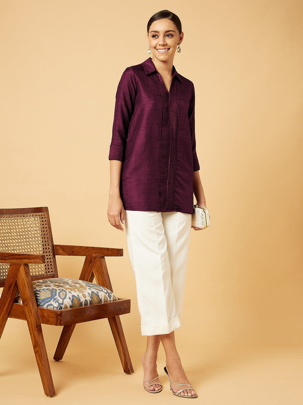 Bukhara Pleated Tunic-Plum
