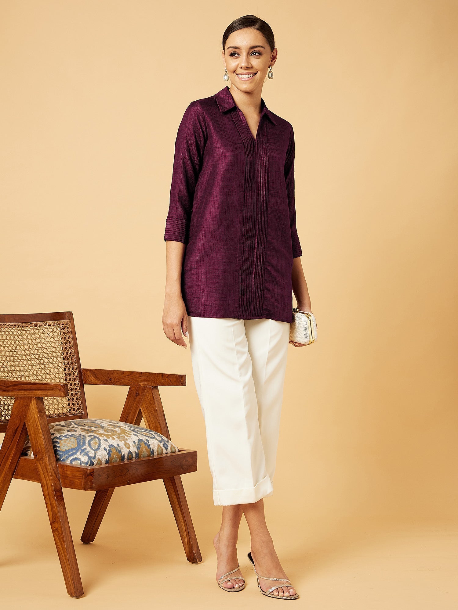 Bukhara Pleated Tunic-Plum