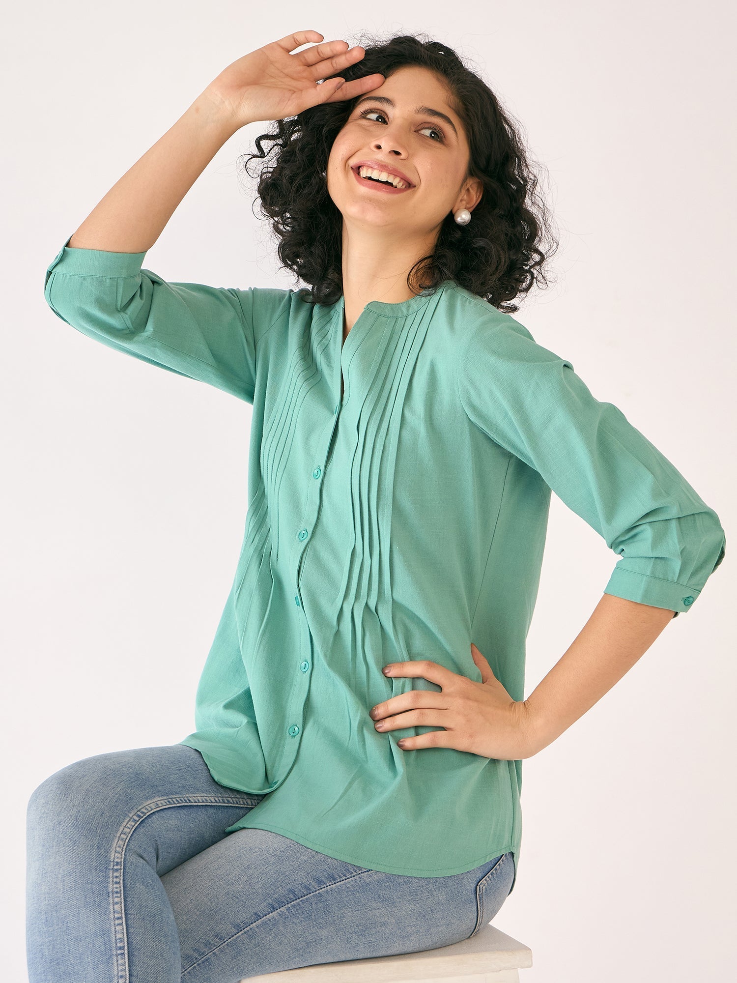 Latigo Bay Pintuck Detail Tunic-Aqua Blue