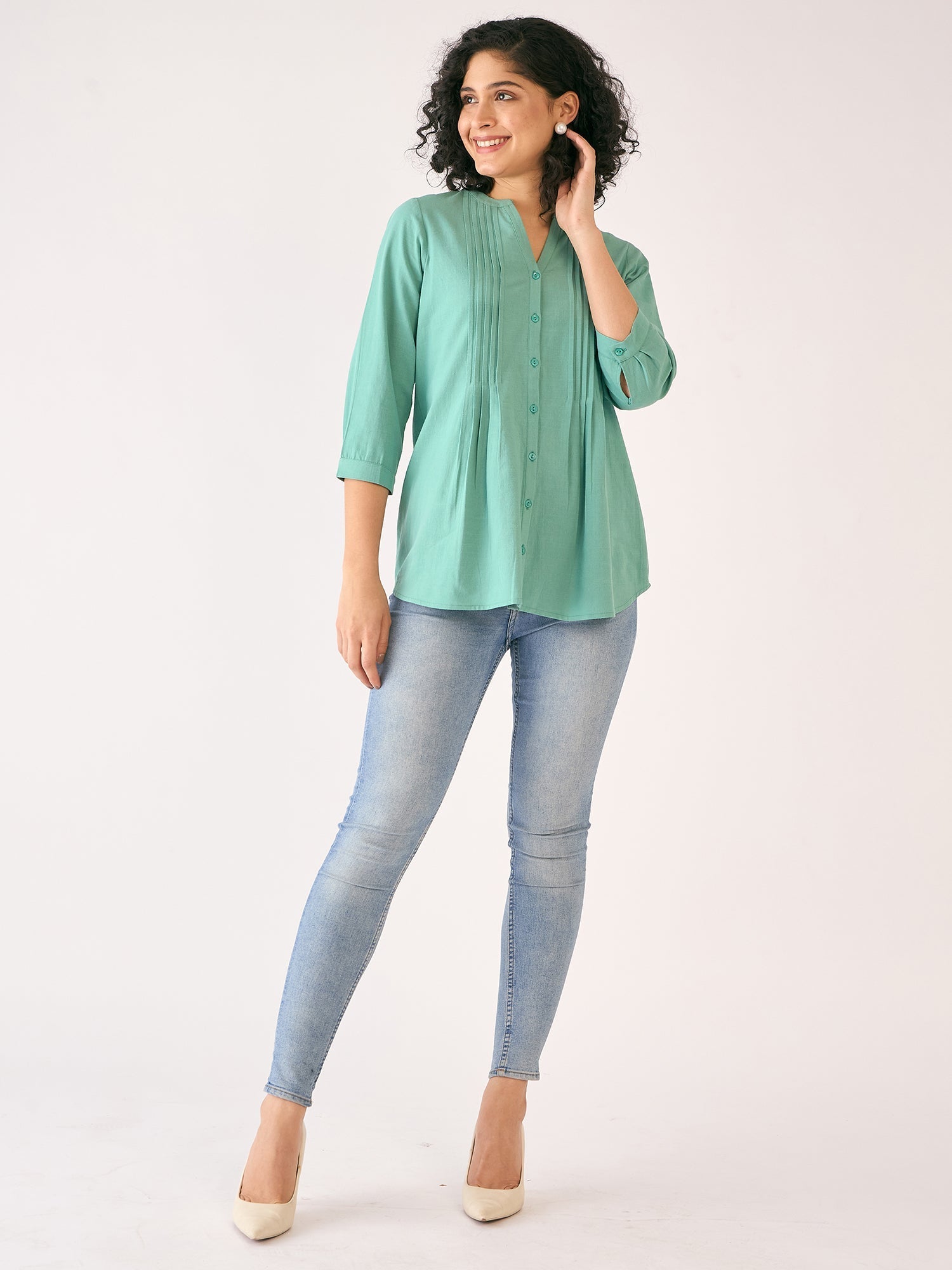 Latigo Bay Pintuck Detail Tunic-Aqua Blue