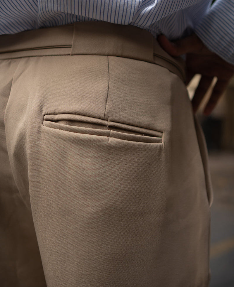 Beige Pleated Trousers With Belt