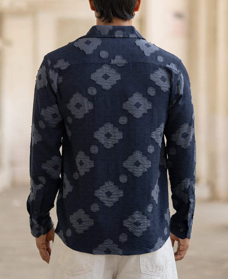 Navy Geometric Jacquard Shirt