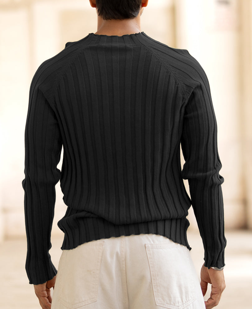 Black High Neck Ribbed T-Shirt