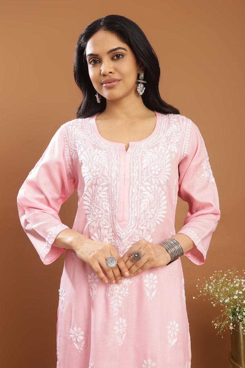 Pink Modal Chikankari Kurta
