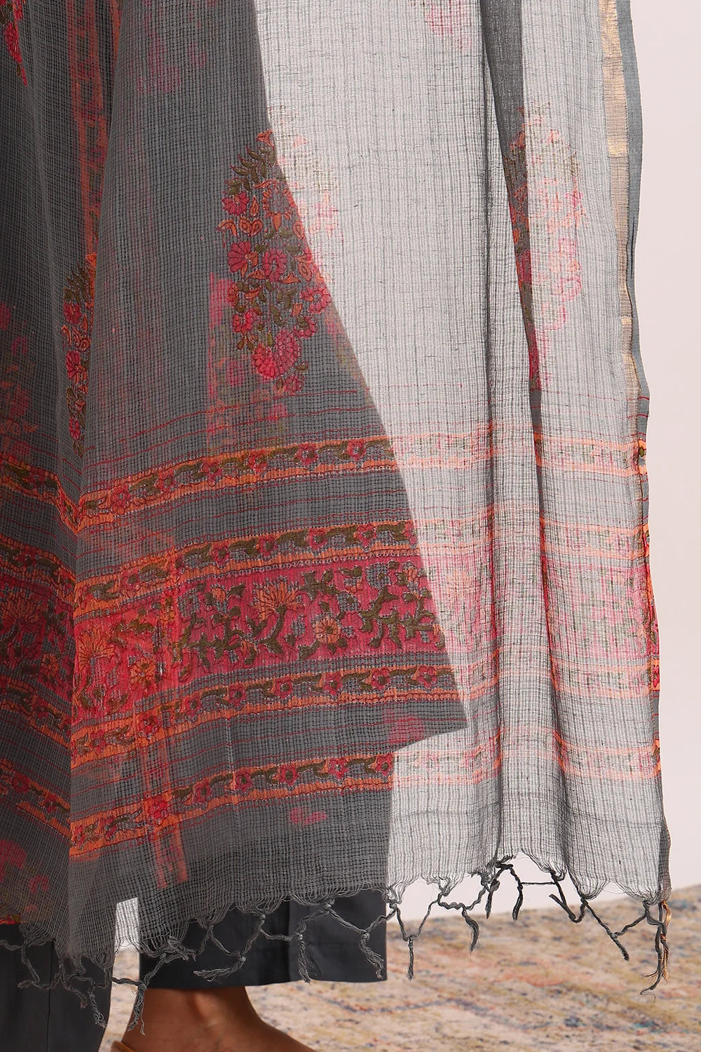 Grey-Pink Kota Doria Dupatta
