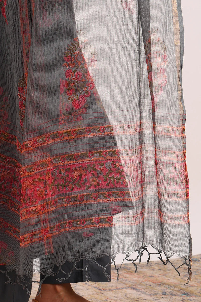 Grey-Pink Kota Doria Dupatta