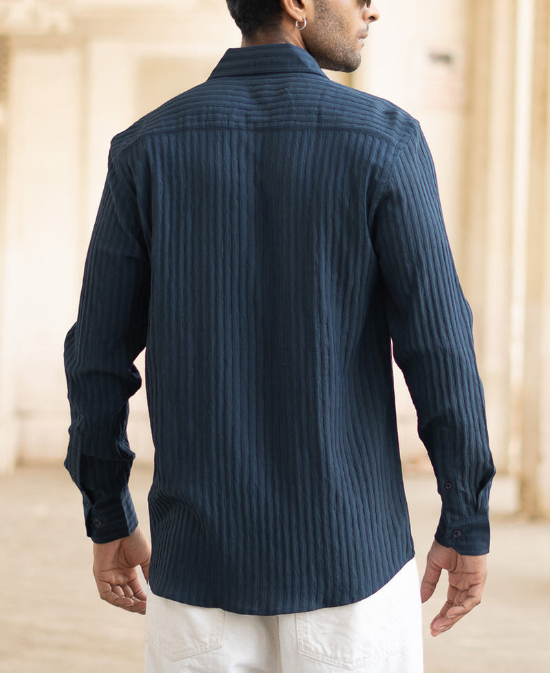 Navy Blue Stripes Full Sleeves Regular Fit Shirt
