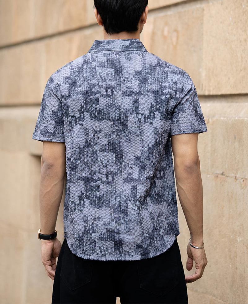 Dark Grey Abstract Regular Fit Half Sleeves Shirt