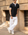 Black Contrast Henley T-Shirt