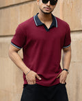 Wine Contrast Collar T-Shirt