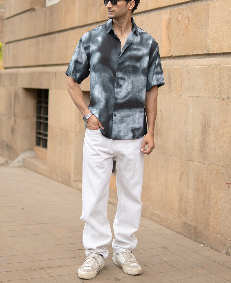 Dark Green Spray Print Shirt