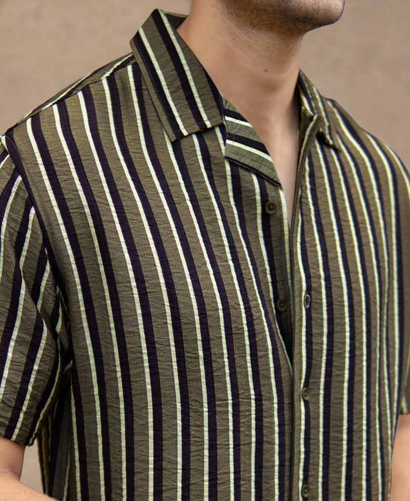 Olive Striped Flowy Shirt