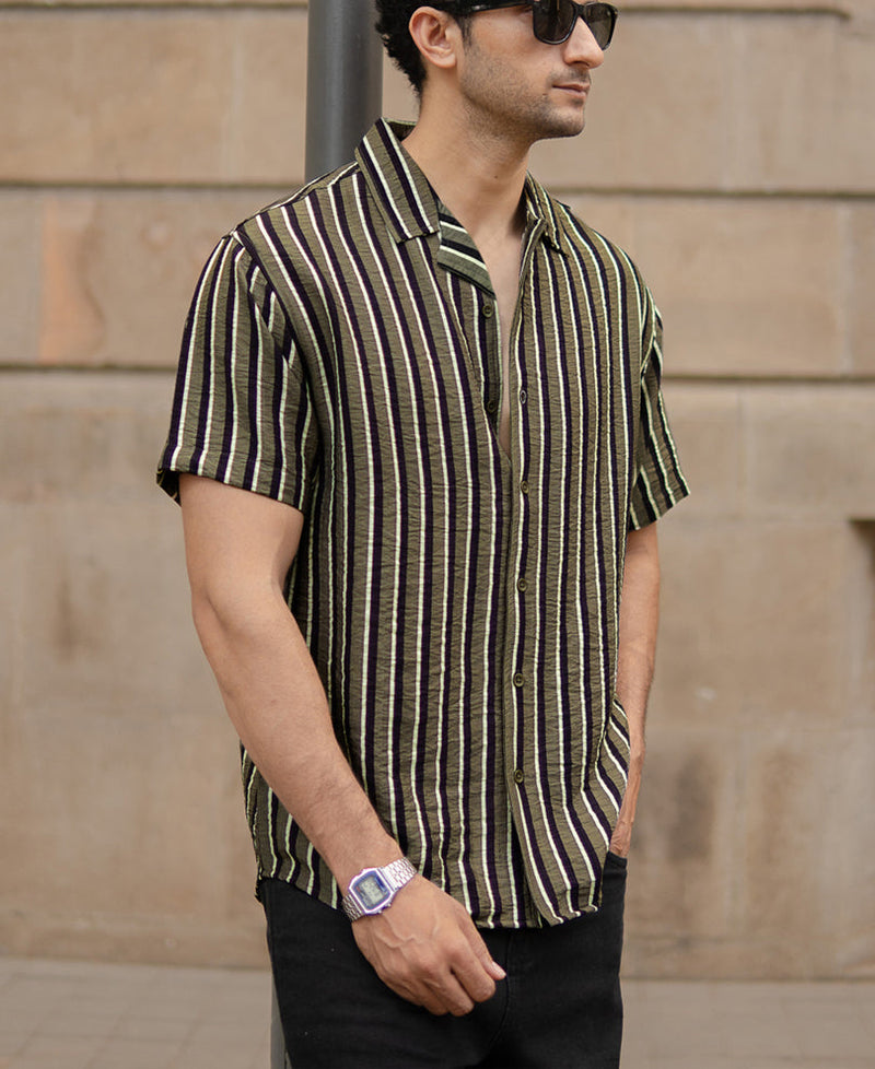 Olive Striped Flowy Shirt