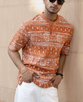 Tan Printed Henley T-Shirt