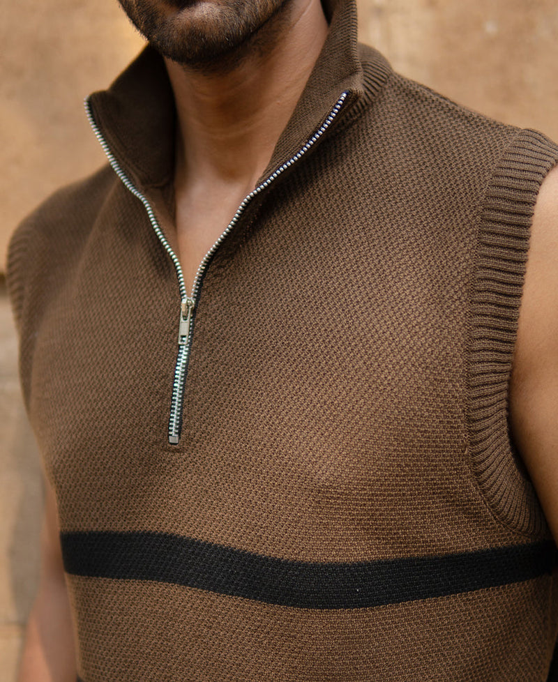 Brown Striped Knit vest