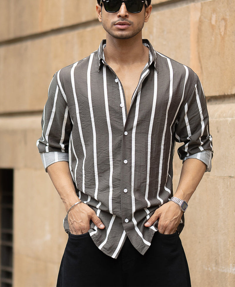 Olive Printed Stripe Shirt