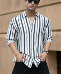 White And Black Striped Flowy Shirt