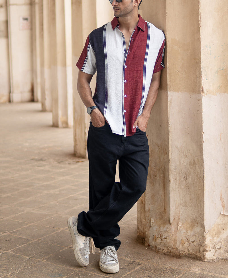 Maroon Lightweight Structured Stripe Shirt
