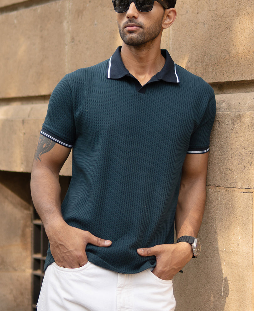 Teal Contrast Collar T-Shirt