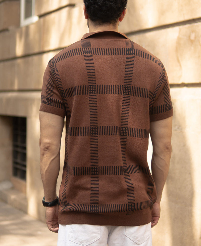 Brown Knitted Polo T-Shirt