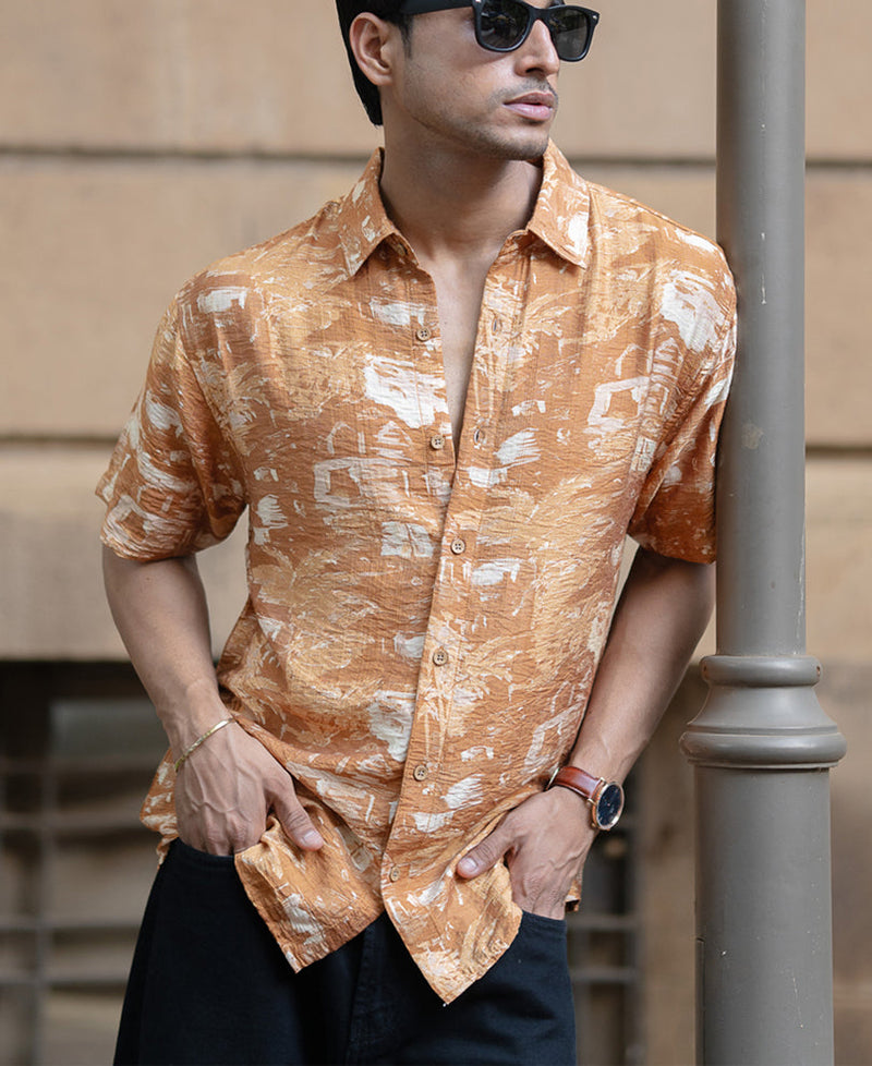 Mustard Abstract Print Flowy Shirt