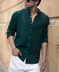 Bottle Green Linen Blend Shirt