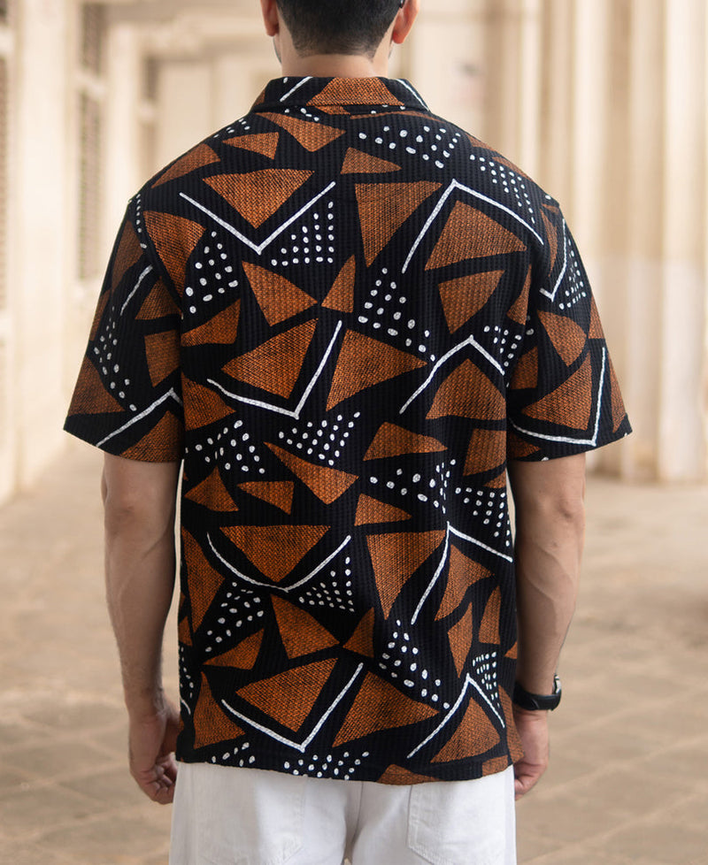 Black Geometric Print Polo T-Shirt