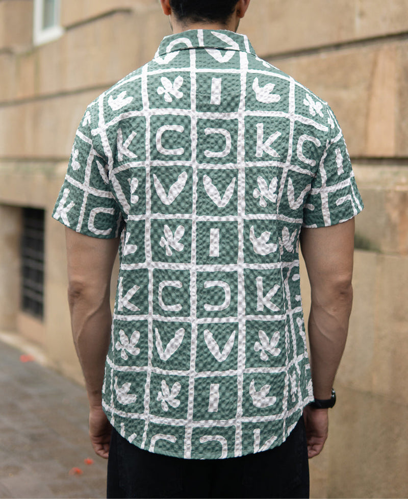 Green Printed Structured Shirt