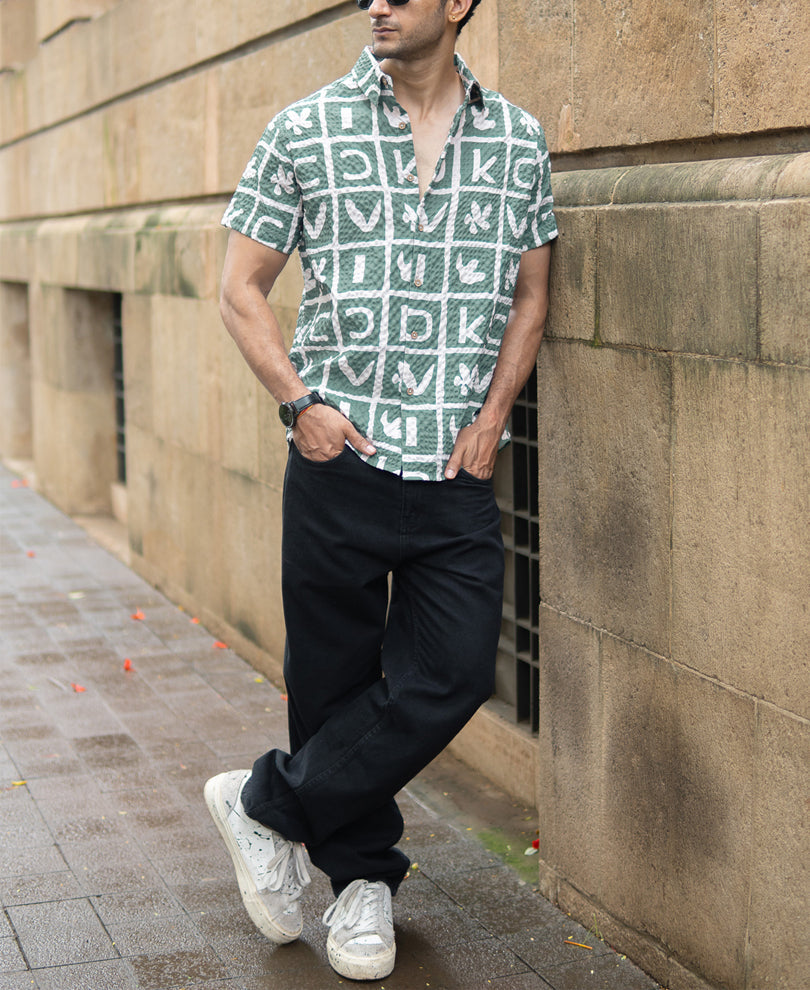 Green Printed Structured Shirt