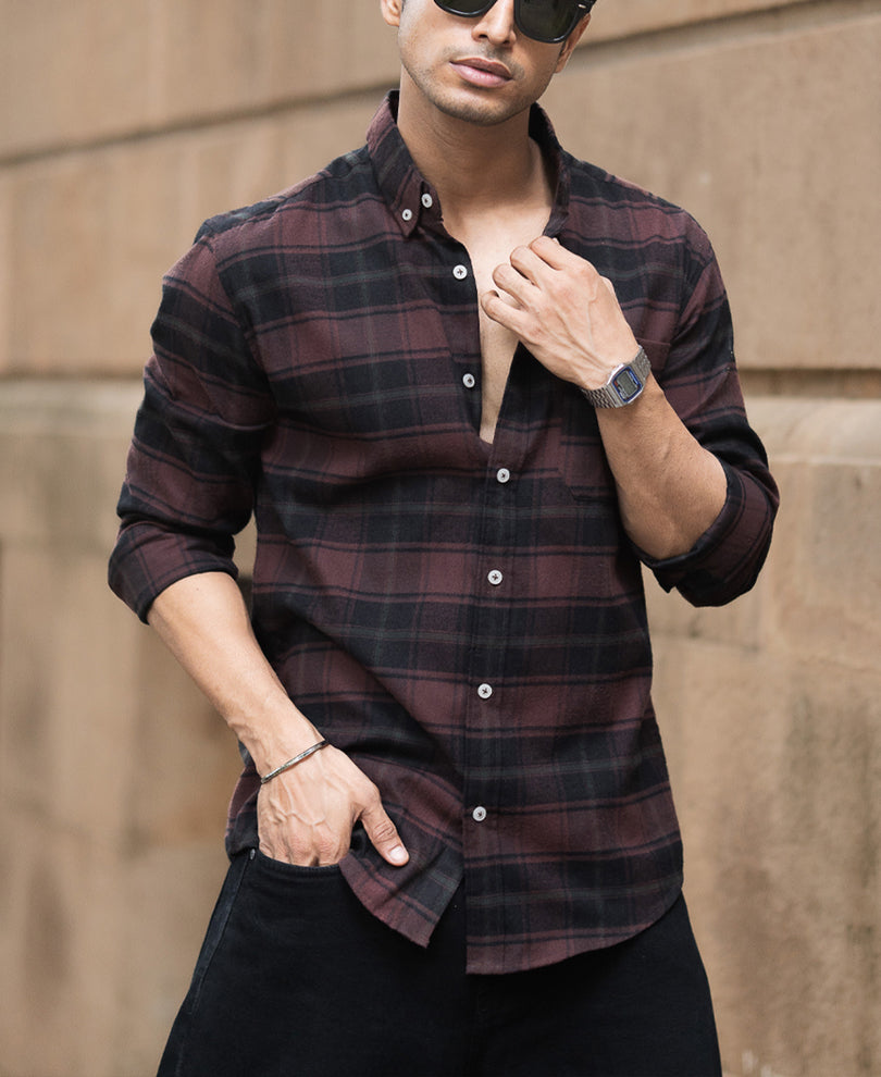 Burnt Brick Lightweight Checks Shirt