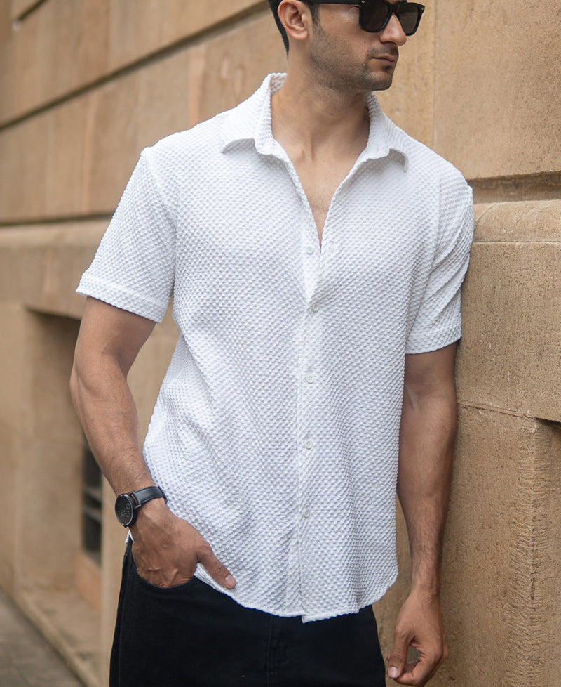 White Structured Half Sleeves Shirt