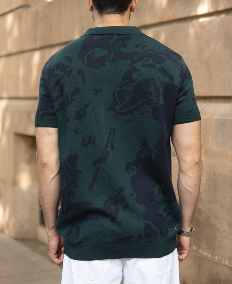 Pine Abstract Knit Polo T-Shirt