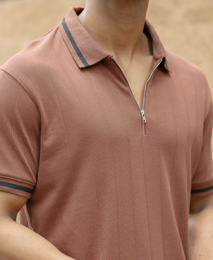 Dark Tan Zipper T-Shirt