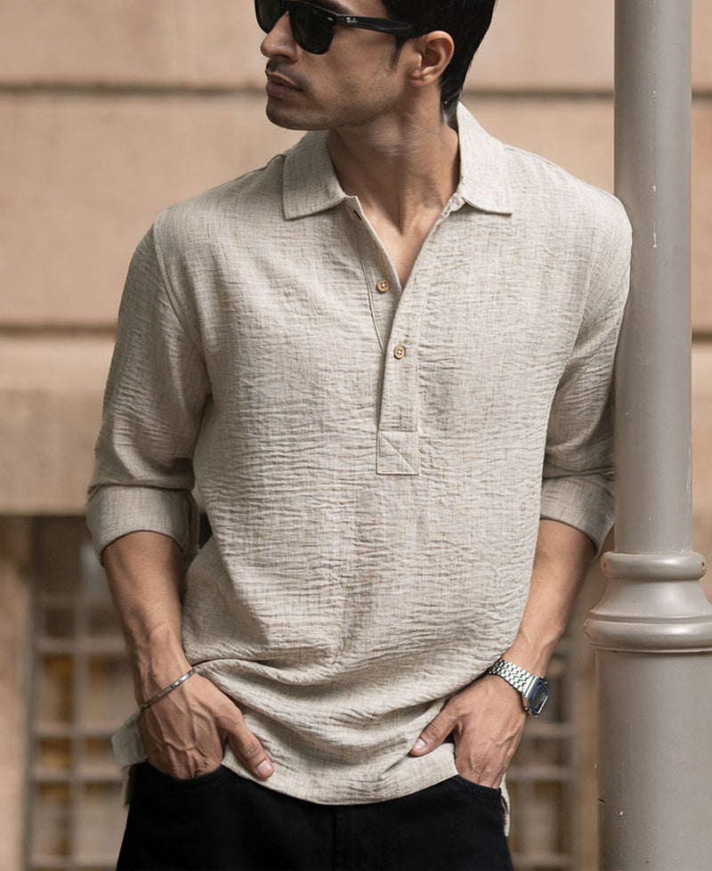 Light Beige Slub Kurta Shirt