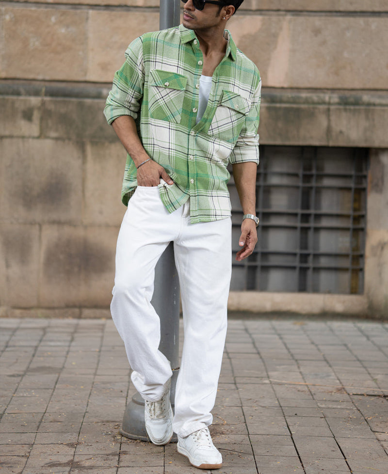 Jade Green Structured Checks Shirt