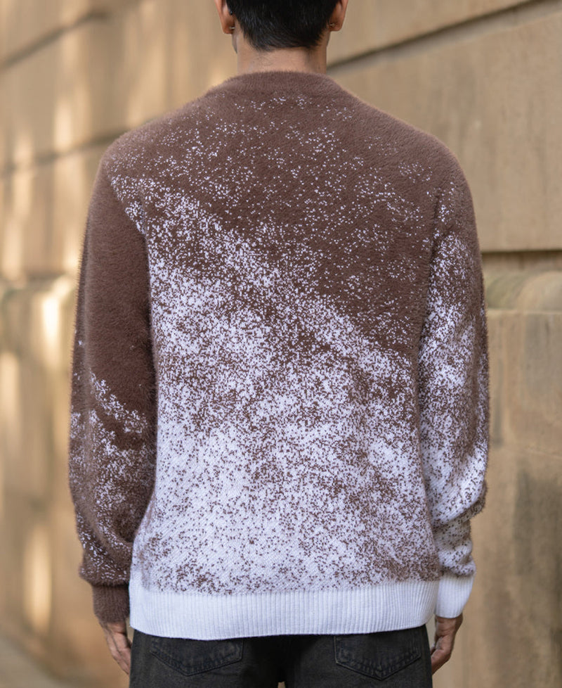 Brown Fuzzy Jacquard Knit Sweater